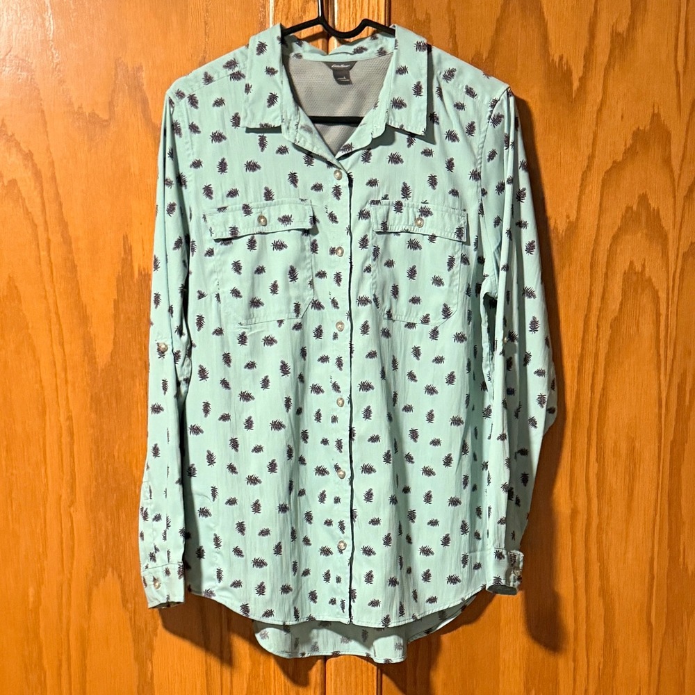 Eddie Bauer Large Outdoor Shirt‎ Mint Green UPF Hiking Roll Tab Sleeve Pockets - Picture 2 of 10